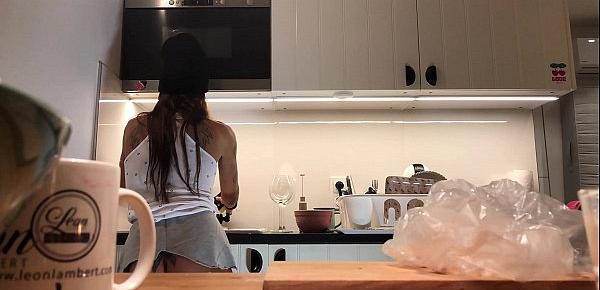  Braless No Panties in the Kitchen finishes the Dishes